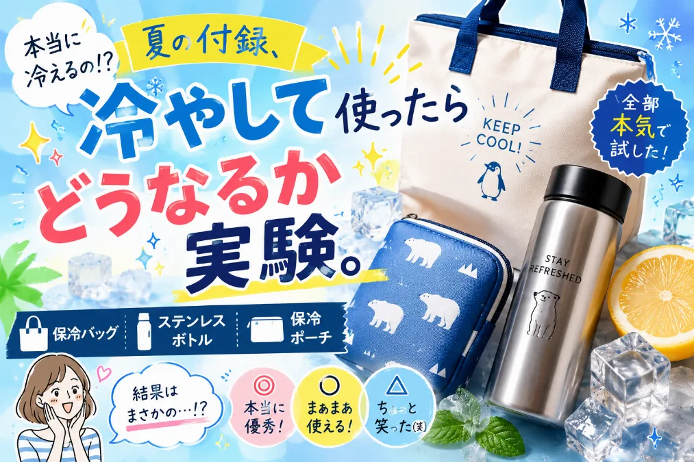 夏の付録、冷やして使ったらどうなるか実験。 ——保冷バッグ・ステンレスボトル・保冷ポーチ、全部本気で試した